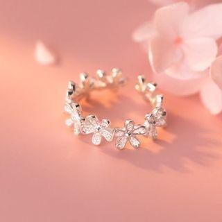 Sterling Silver Rhinestone Flower Open Ring Silver - One Size