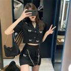 Short-sleeve Butterfly Shirt / Pencil Skirt