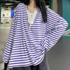 Lace-up Long-sleeve Stripe Top