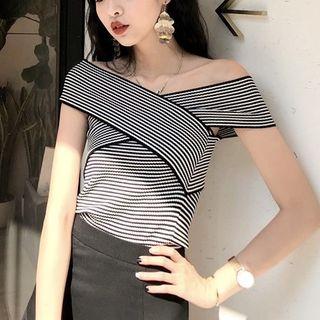 Striped Off-shoulder Crisscross Top