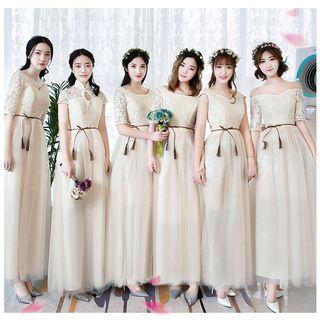 Tie Waist Sleeveless/ Off Shoulder/ Elbow Sleeve Maxi Bridesmaid Dress