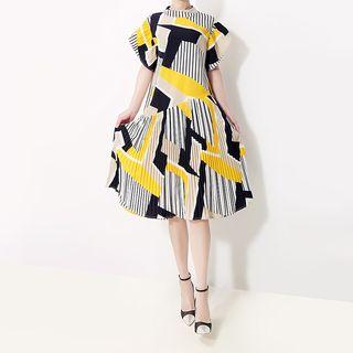 Patterned Pleated Midi Dress
