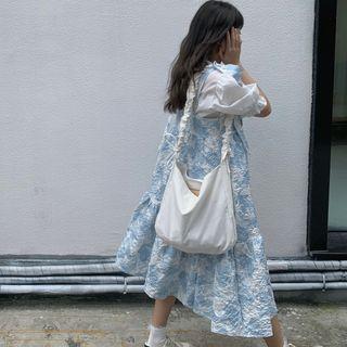 Short-sleeve Shirt / Embossed Midi A-line Pinafore Dress