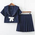 Sailor Collar Top / Pleated Midi A-line Skirt / Mini Skirt / Set
