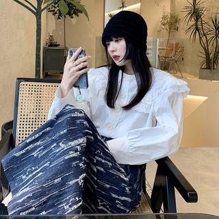 Double-layered Large Lapel Shirt White - One Size
