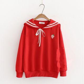 Strawberry Embroidered Sailor Collar Sweatshirt