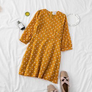 V-neck Dot Print High Waist A-line Dress
