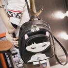 Cartoon Applique Faux-leather Backpack