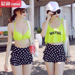 Set: Polka Dot Bikini + Lettering Crop Top