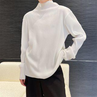 Long-sleeve Plain High-neck Knit Sweater