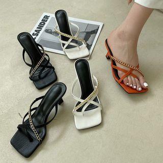 Chain Strap Kitten-heel Sandals