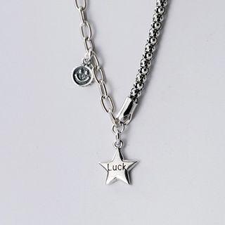 Smiley Face Star Asymmetric Necklace Silver - One Size