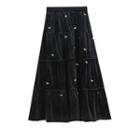 Beaded Velvet A-line Midi Skirt