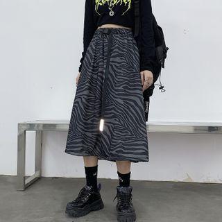 Buckled Zebra Print Midi A-line Skirt