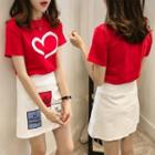 Set: Short-sleeve Print T-shirt + Print A-line Skirt