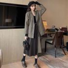 Pocketed Blazer / Cropped Dress Pants / High Waist Midi A-line Skirt