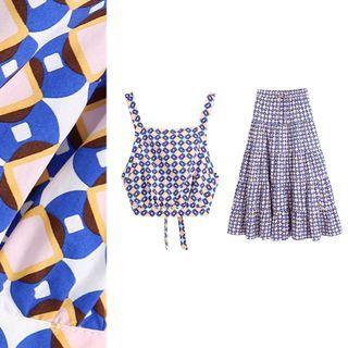 Geometric Open-back Tank Top / Print Midi Skirt