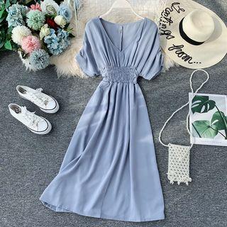 V-neck Slim-cut Plain Dress