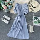 V-neck Slim-cut Plain Dress
