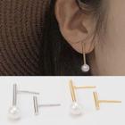 Non-matching 925 Sterling Silver Faux Pearl & Bar Earring