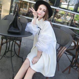 Letter Embroidered Mesh Overlay Pullover Dress