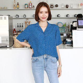 Notch-collar Polka Dot Shirt