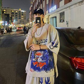 Set: Elbow-sleeve Printed T-shirt + Pants