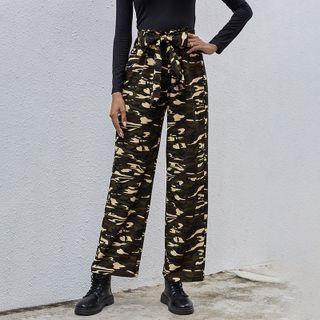 Lace-up Camouflage Wide Leg Sweatpants