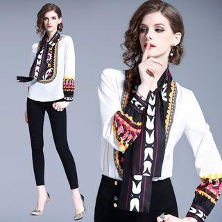 Long-sleeve Floral Print Panel Top