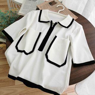 Short-sleeve Zip Knit Polo Shirt
