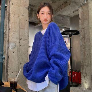 Drop-shoulder Sweater Blue - One Size