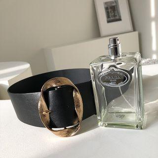 Twist-buckle Wide Pleather Belt Black - One Size