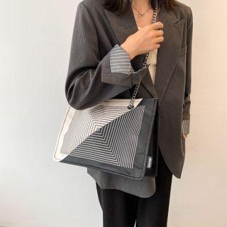Faux Leather Crossbody Bag Black & White - One Size
