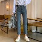 High Waist Washed Crop Straight Leg Jeans