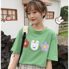 Rabbit Print Short-sleeve T-shirt Green - One Size