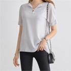 Short-sleeve Faux-pearl Accent Top