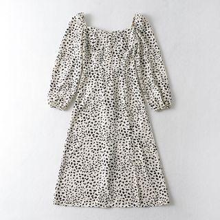 Leopard Print Slit Midi A-line Dress