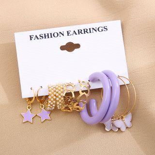 5 Pair Set: Butterfly / Star / Faux Pearl / Alloy Earring (various Designs) Set Of 5 Pair - 55768 - Purple & Gold - One Size
