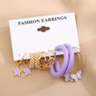 5 Pair Set: Butterfly / Star / Faux Pearl / Alloy Earring (various Designs) Set Of 5 Pair - 55768 - Purple & Gold - One Size