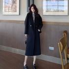 Double-breasted Midi Coat / Long-sleeve Flower Print Midi Sheath Dress