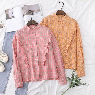 Lapel Gingham Long-sleeve Shirt
