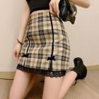 High-waist Plaid Lace-trim Skirt