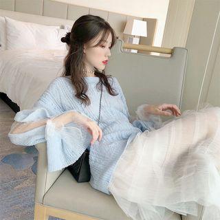 Plain Loose-fit Sweater / Mesh Dress