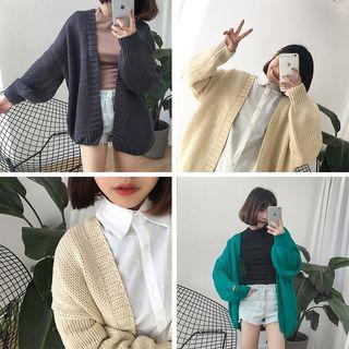 Puff-sleeve Open Front Cardigan