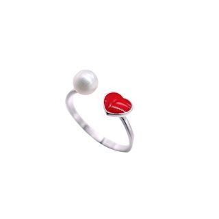 Faux Pearl & Heart Open Ring As Shown In Figure - One Size