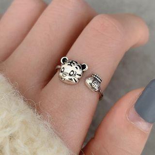 Sterling Silver Tiger Ring 925 Silver - Silver - One Size