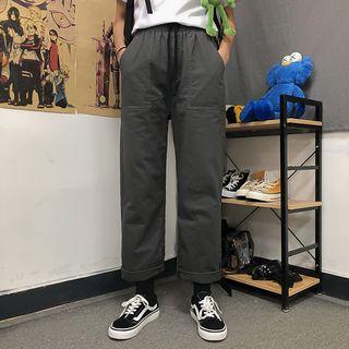 Elastic-waist Plain Straight-cut Casual Pants