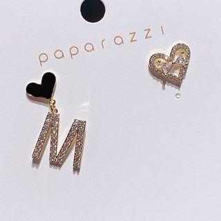 Asymmetric Rhinestone Lettering Drop Earring 1 Pair - Asymmetric - Gold & Black - One Size