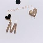 Asymmetric Rhinestone Lettering Drop Earring 1 Pair - Asymmetric - Gold & Black - One Size