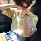 Floral Short-sleeve Knit Top As Figure - One Size